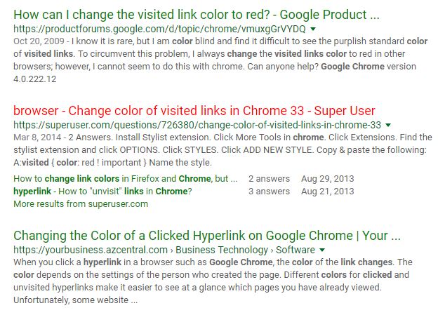 change colors for visited links in chrome 66 on mac